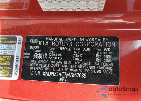 2021 Kia Sportage Lx z USA, uszkodzony, nr VIN KNDPM3AC7M7862089